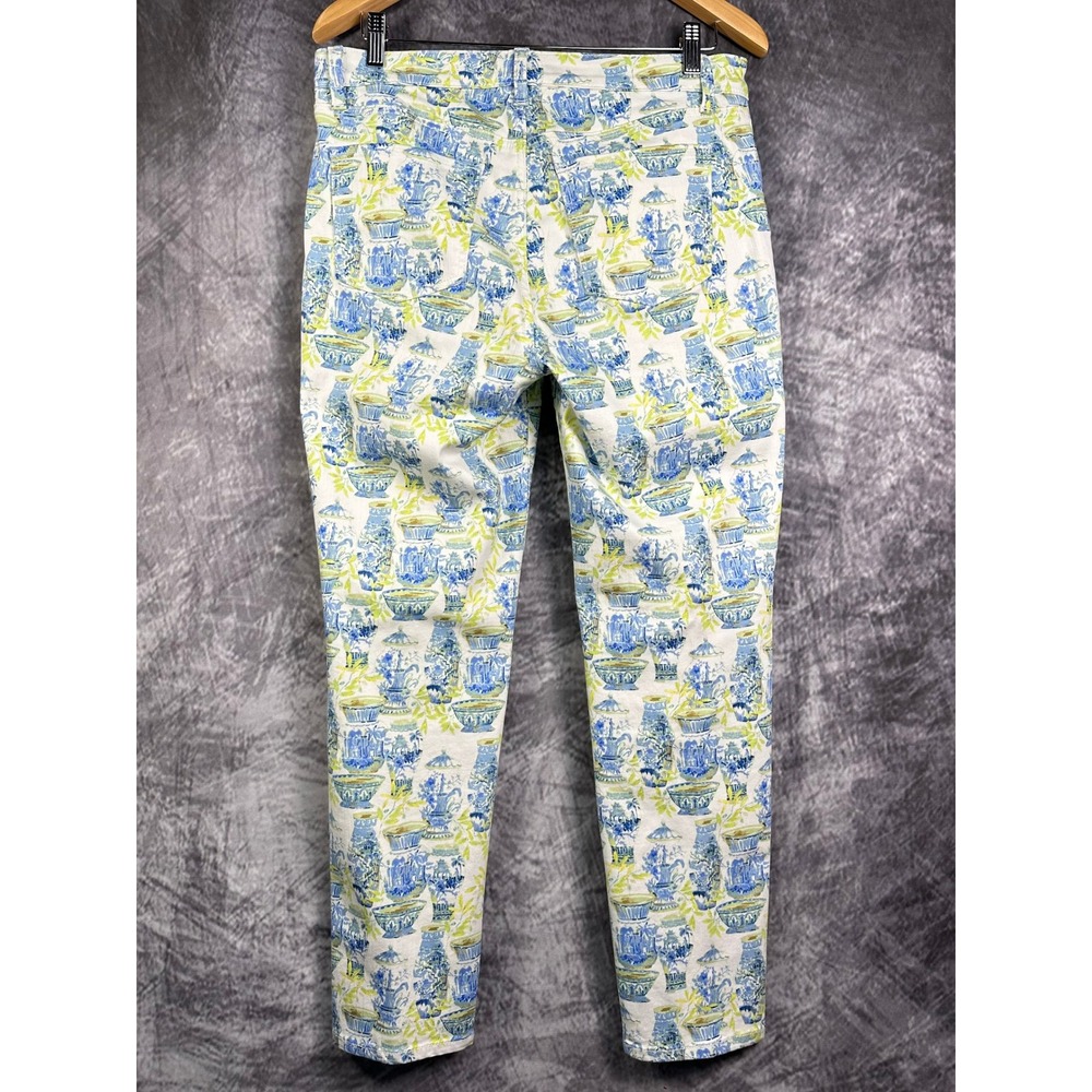 Talbots Slim Ankle Jean Women 8 White Blue Green Chinoiserie Ginger Jar Print - Picture 2 of 7
